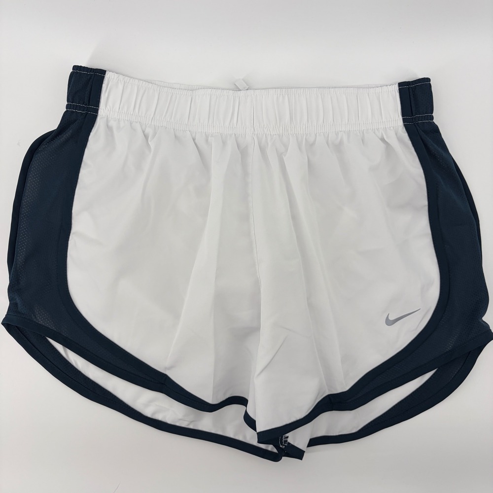 Nike Tempo Dri-FIT Running Shorts Womens Medium White Navy Blue Athletic Workout